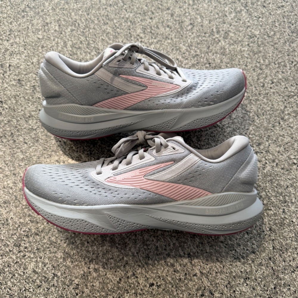 Brooks Adrenaline GTS 24 Womens 11 Narrow Grey Pink Running Shoes 1204262A019